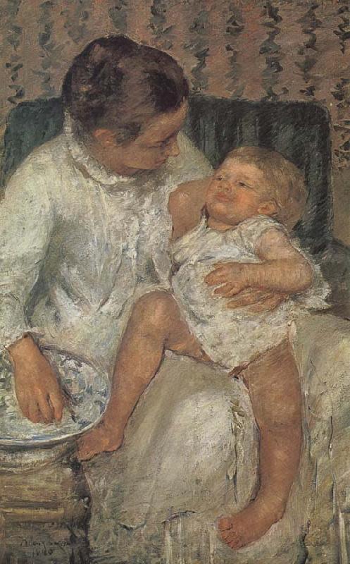 Mary Cassatt Mothe helping children a bath Germany oil painting art